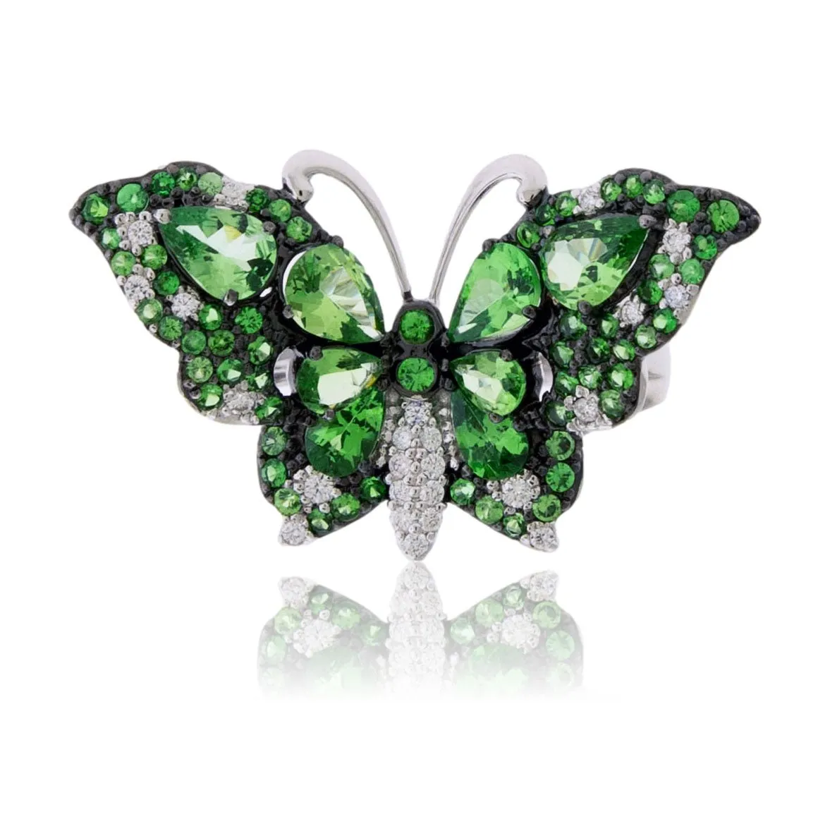 Tsavorite Garnet Winged Butterfly & Diamond Ring
