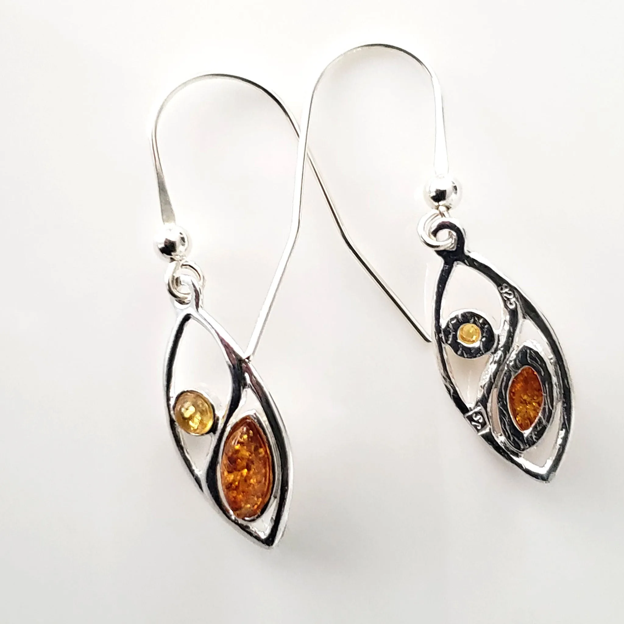 Two Colors Amber Silver Leaf Shape Earrings