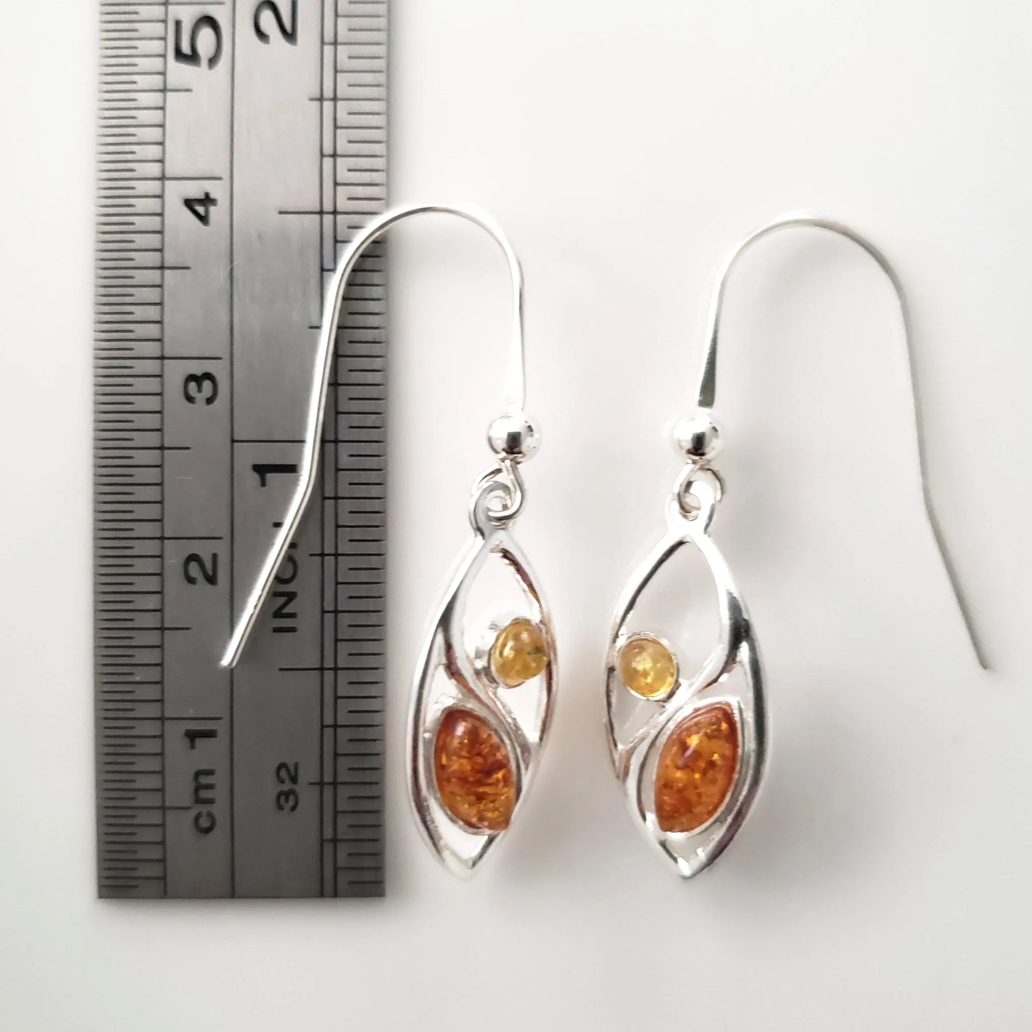 Two Colors Amber Silver Leaf Shape Earrings