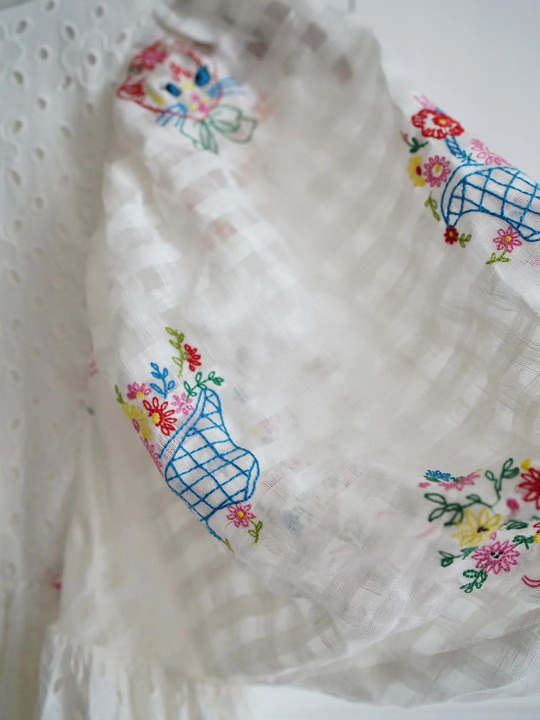 Unlogical Poem Cat Embroidery Flower Embroidery Dress
