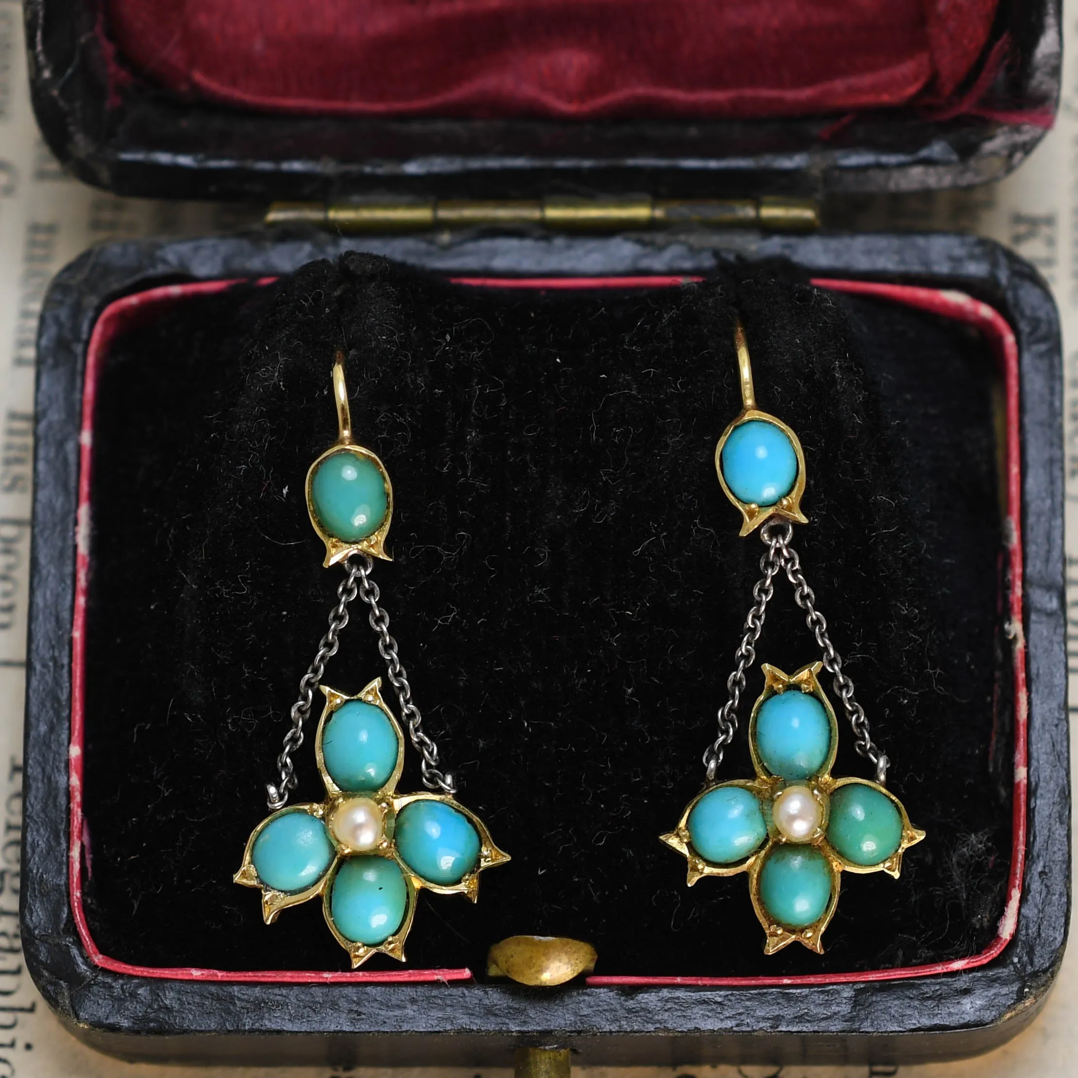 Victorian Turquoise & Pearl Drop Earrings