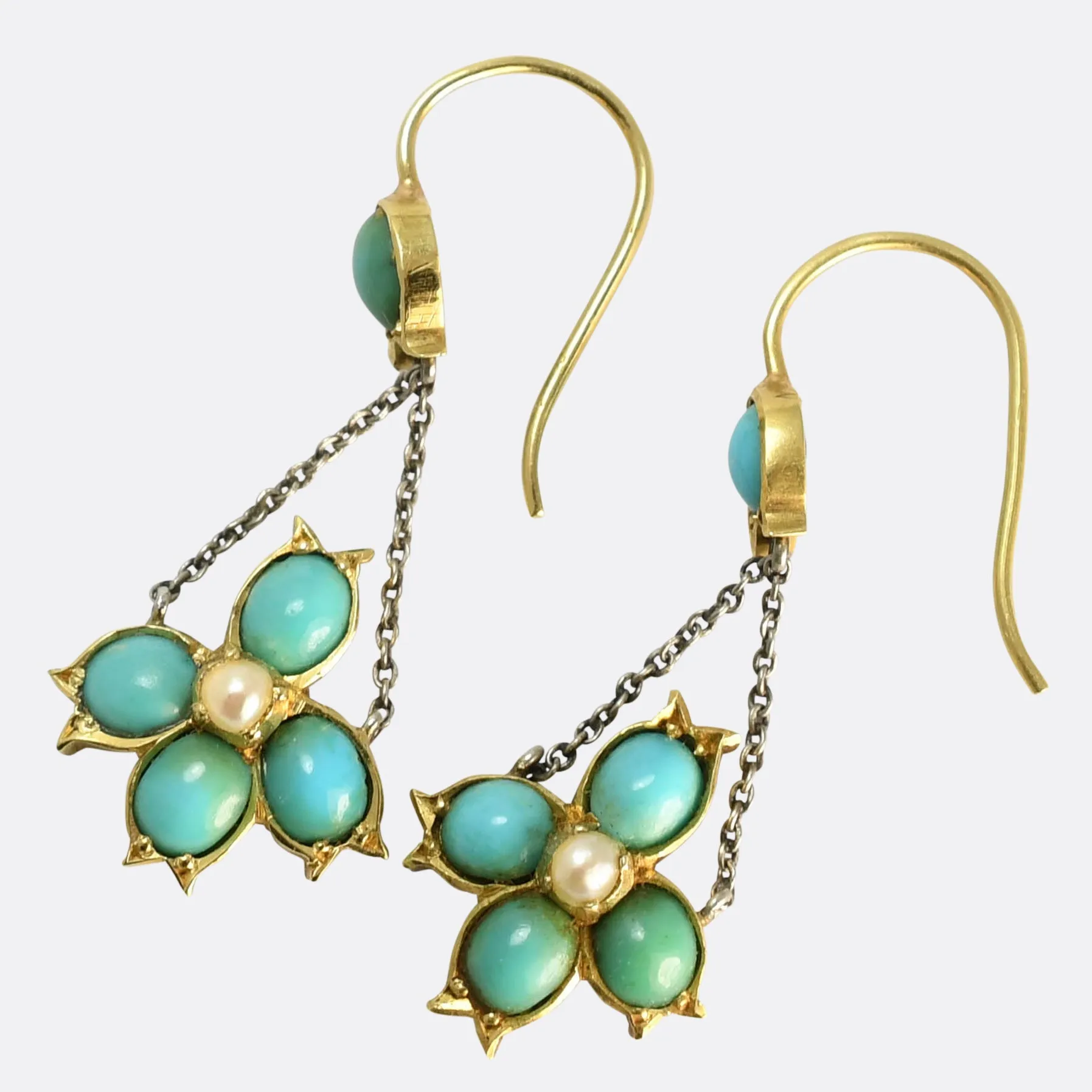 Victorian Turquoise & Pearl Drop Earrings
