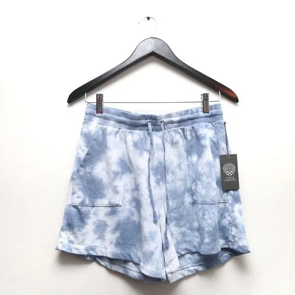 VINCE CAMUTO Tie-Dyed Drawstring High Rise Shorts in Blue Cloud