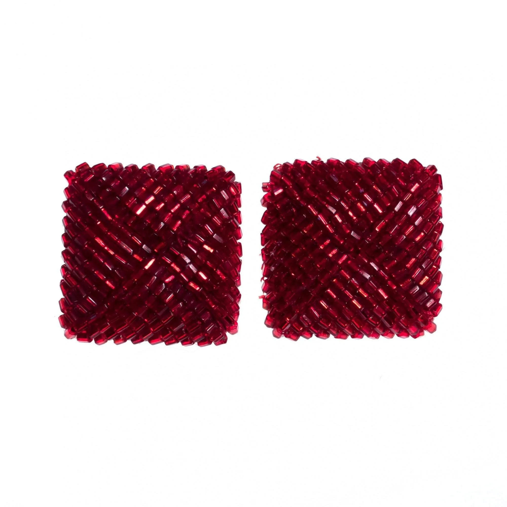 Vintage 1980s Square Red Seed Bead Earrings