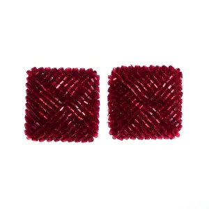Vintage 1980s Square Red Seed Bead Earrings