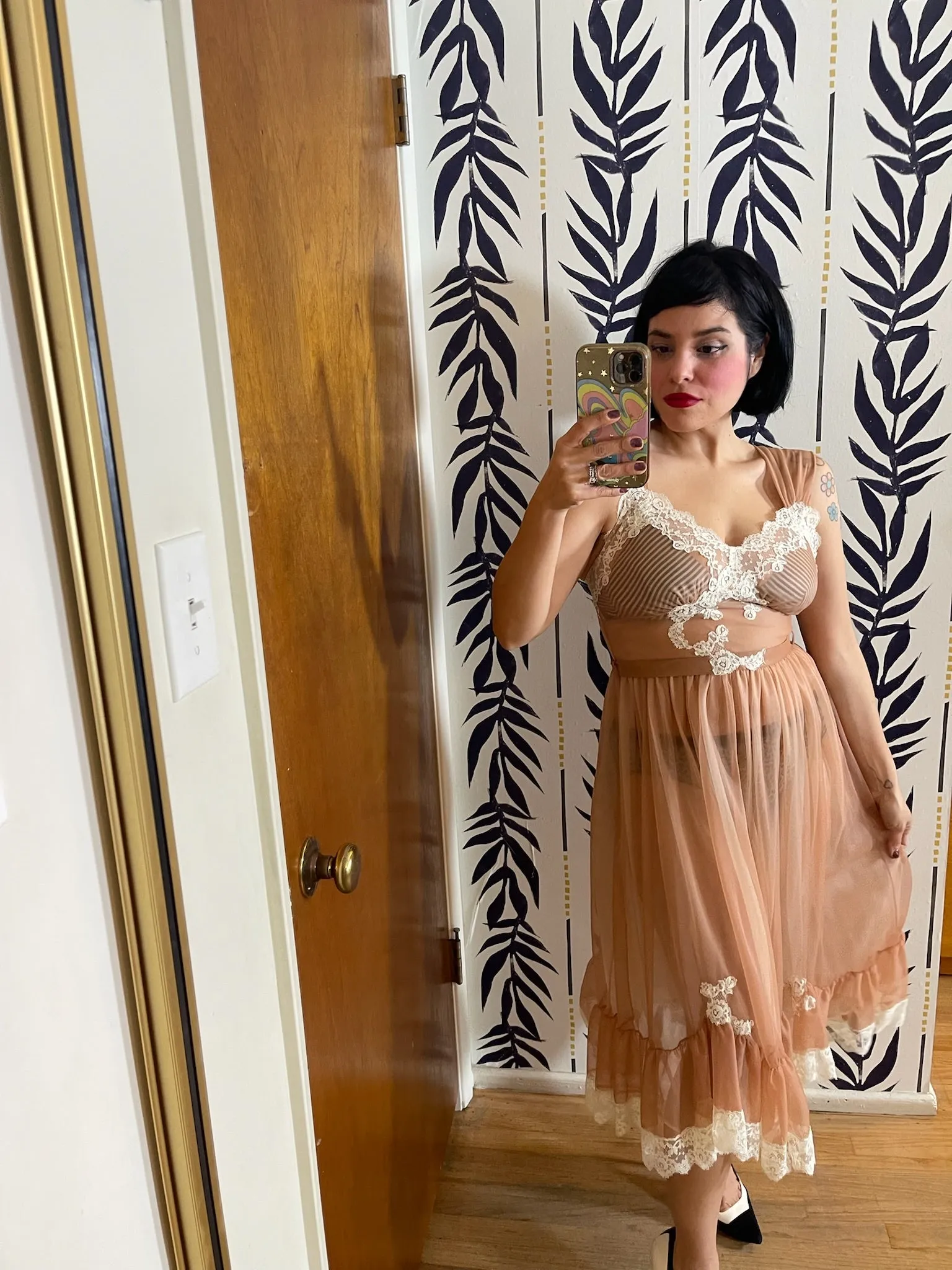 Vintage 60s "Kayser" Cocoa Brown Lingerie Dress - Best Fits Size XS-S