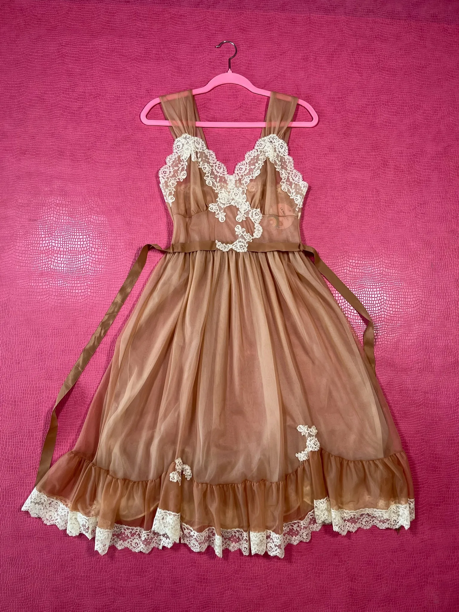 Vintage 60s "Kayser" Cocoa Brown Lingerie Dress - Best Fits Size XS-S