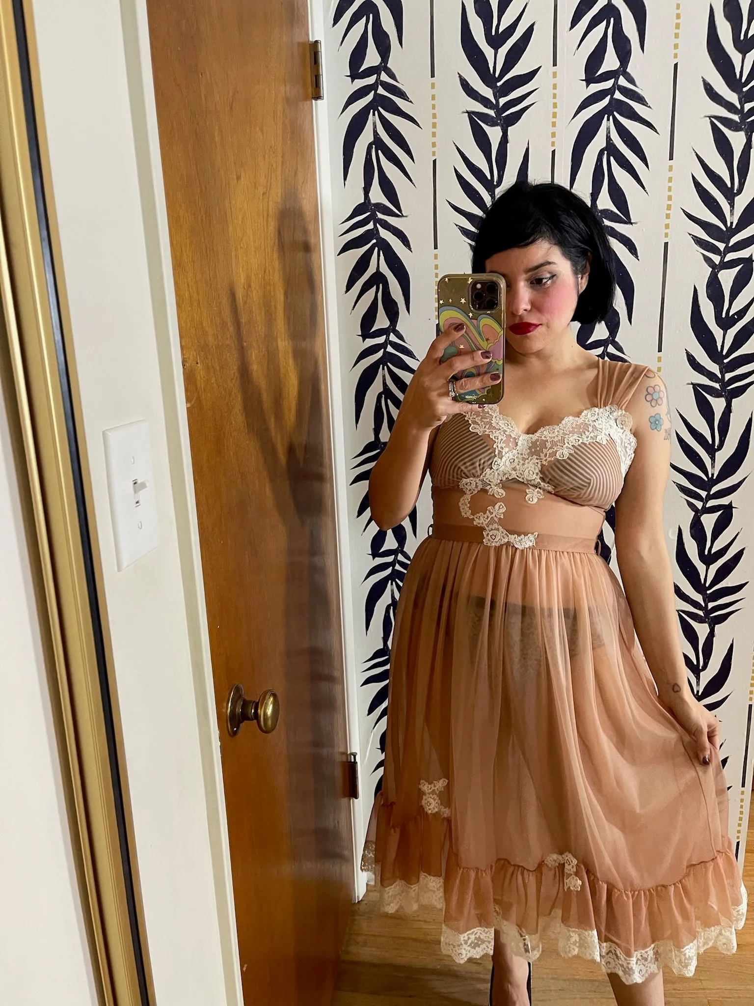 Vintage 60s "Kayser" Cocoa Brown Lingerie Dress - Best Fits Size XS-S