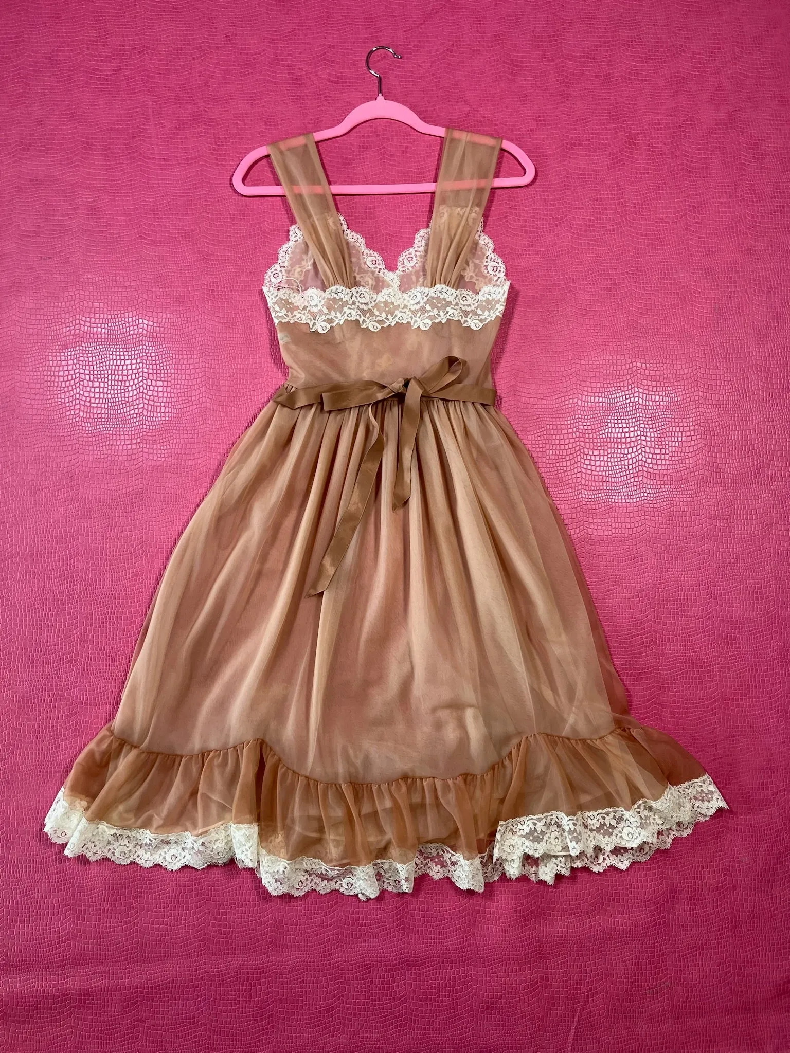 Vintage 60s "Kayser" Cocoa Brown Lingerie Dress - Best Fits Size XS-S