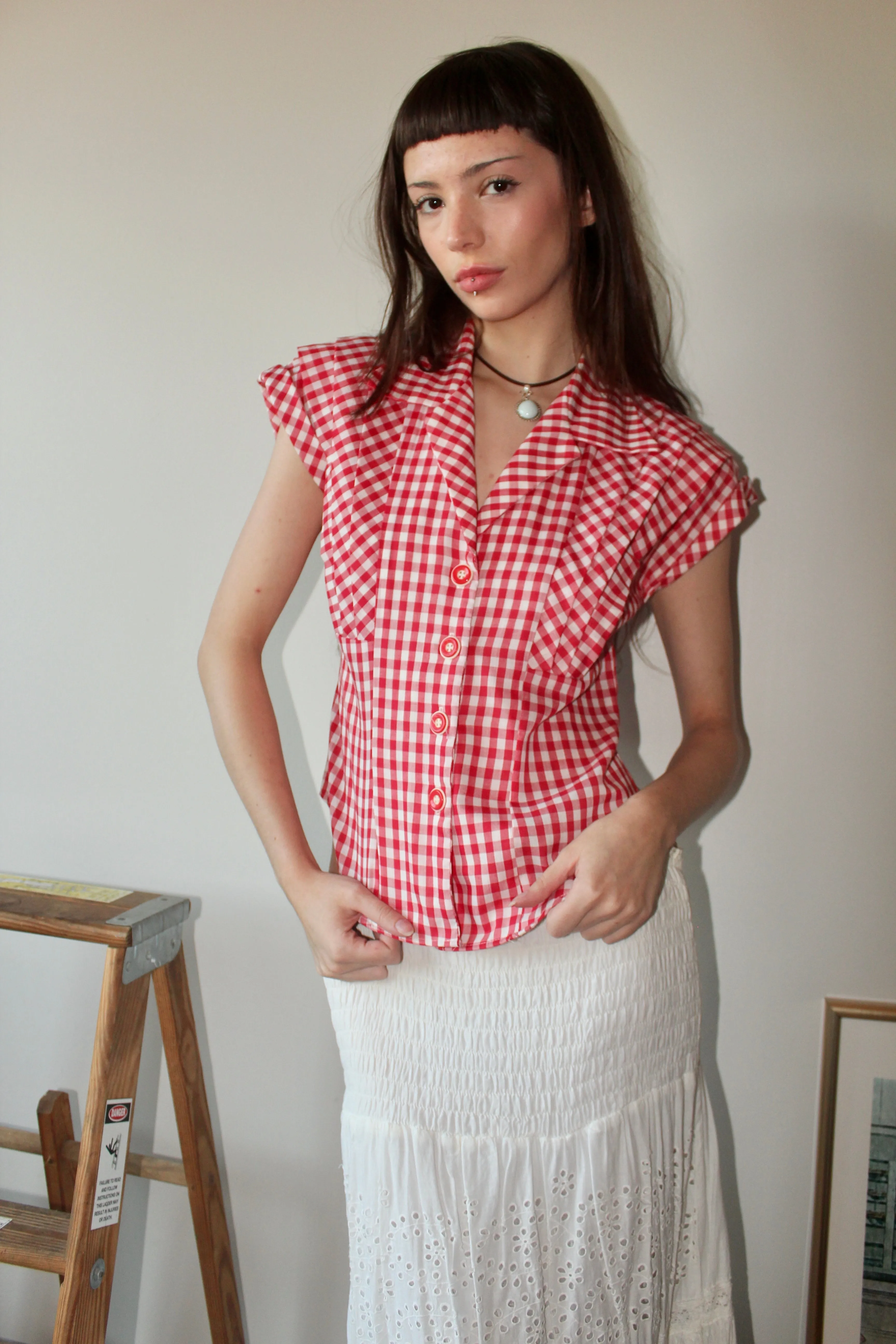 Vintage 80s Gingham Vest Top (S)