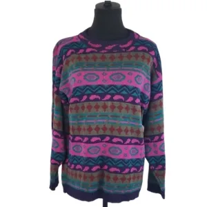 Vintage 80s No Tag Womens Multicolor Geomteric Sweater Retro Classic