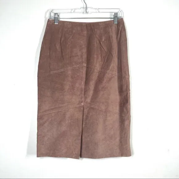 VINTAGE 90s Leather Midi Skirt Mauve Pink Slit Size 6