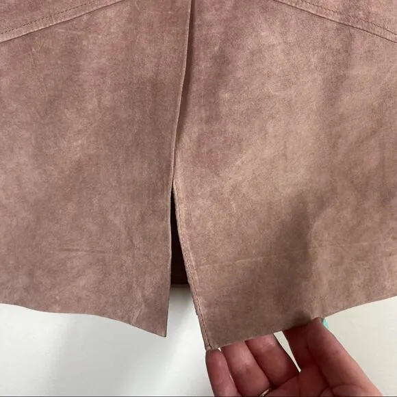 VINTAGE 90s Leather Midi Skirt Mauve Pink Slit Size 6