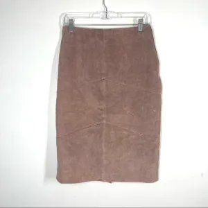 VINTAGE 90s Leather Midi Skirt Mauve Pink Slit Size 6