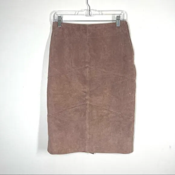 VINTAGE 90s Leather Midi Skirt Mauve Pink Slit Size 6