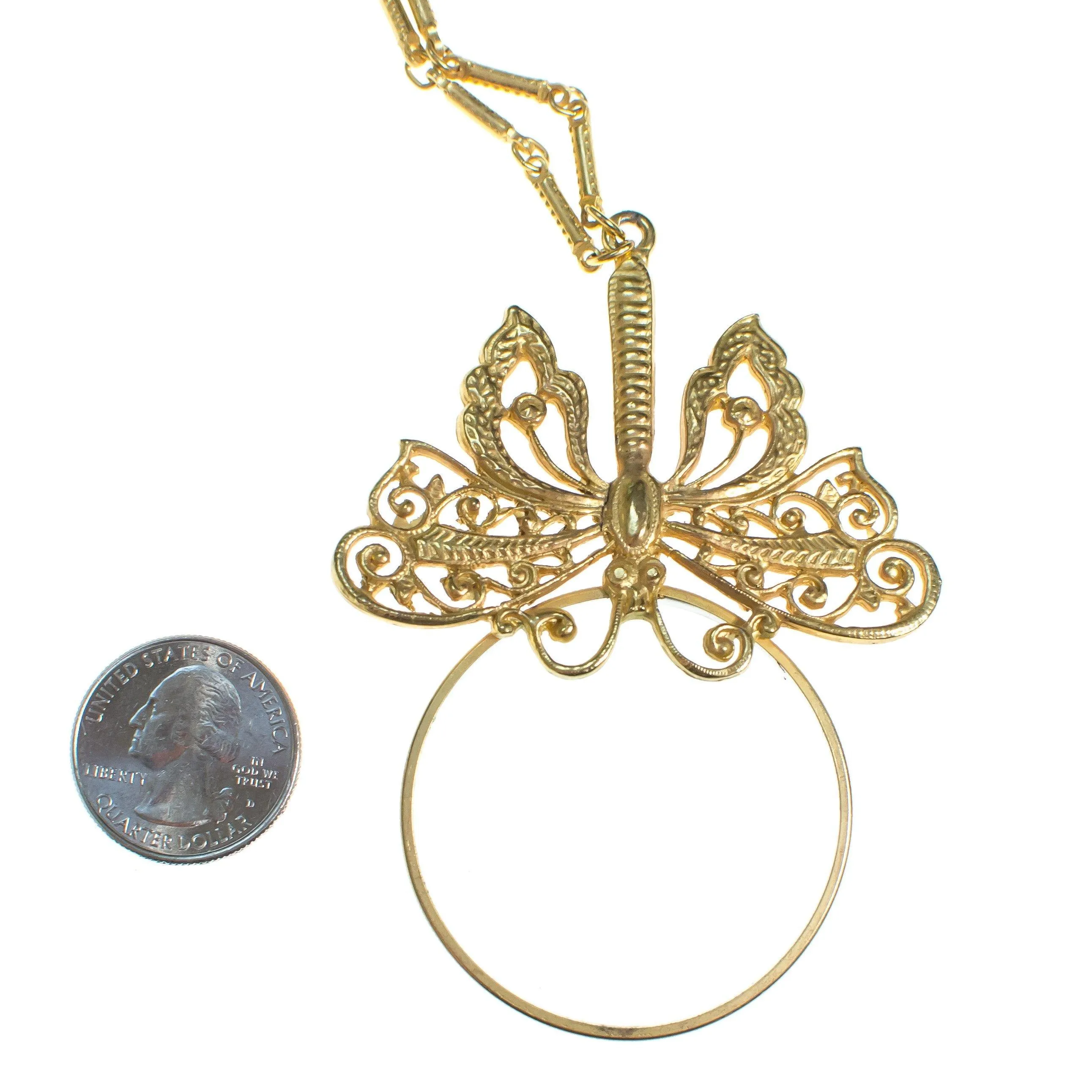 Vintage Accessocraft NYC Butterfly Magnify Glass Necklace
