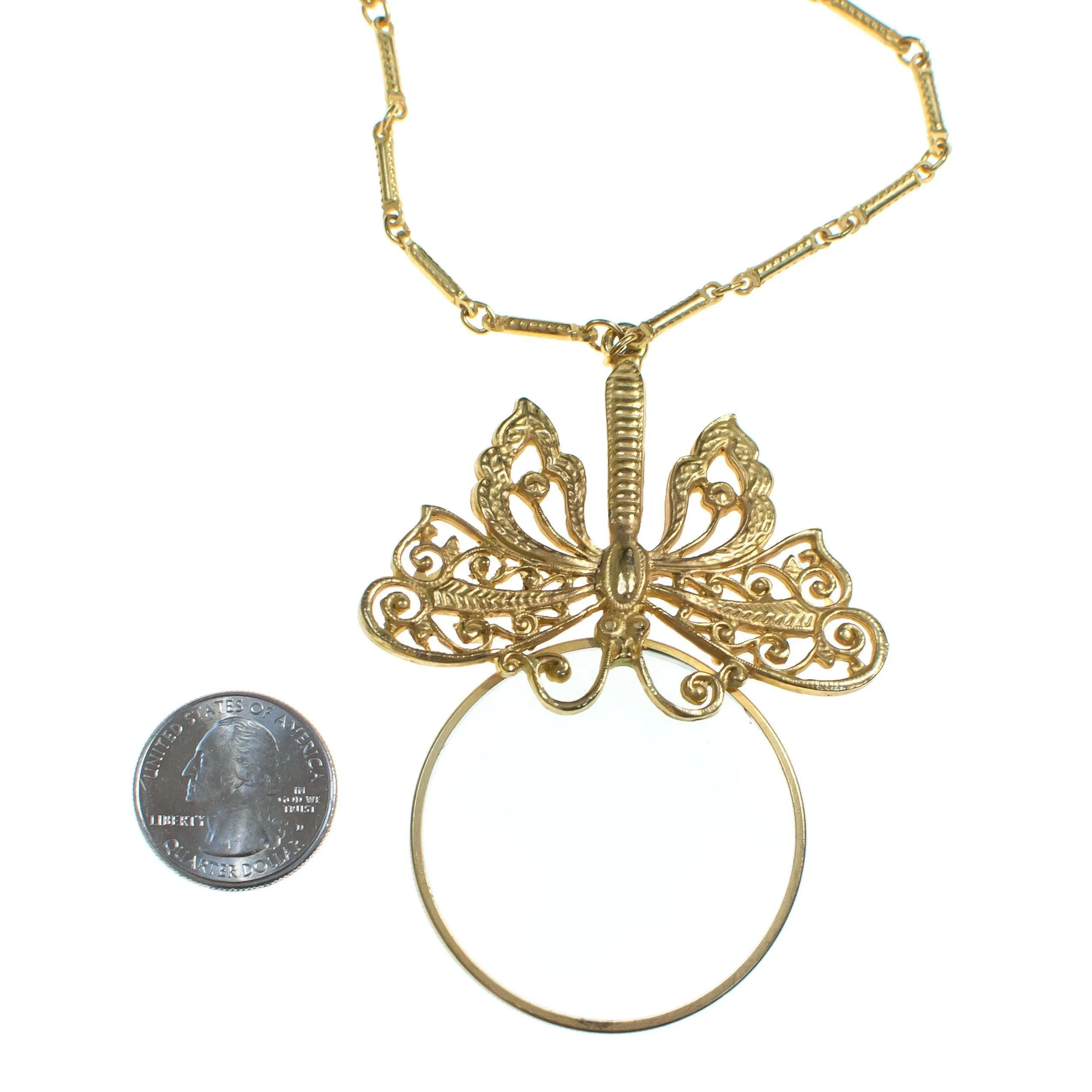 Vintage Accessocraft NYC Butterfly Magnify Glass Necklace