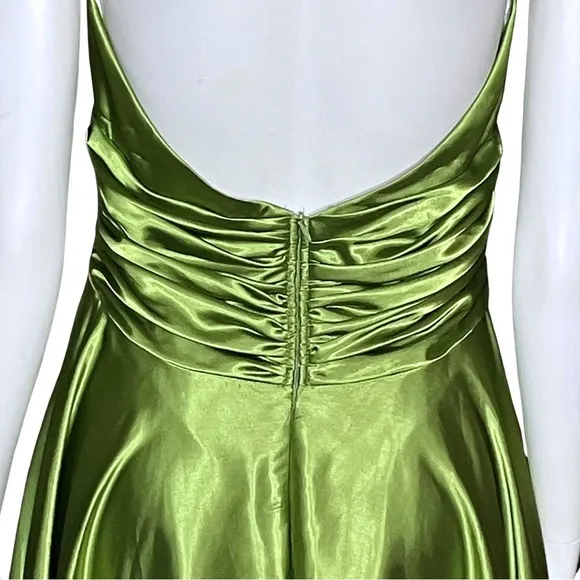 Vintage Green Chartreuse Satin 50s Halter Midi Dress Marilyn Monroe. Sz S Retro