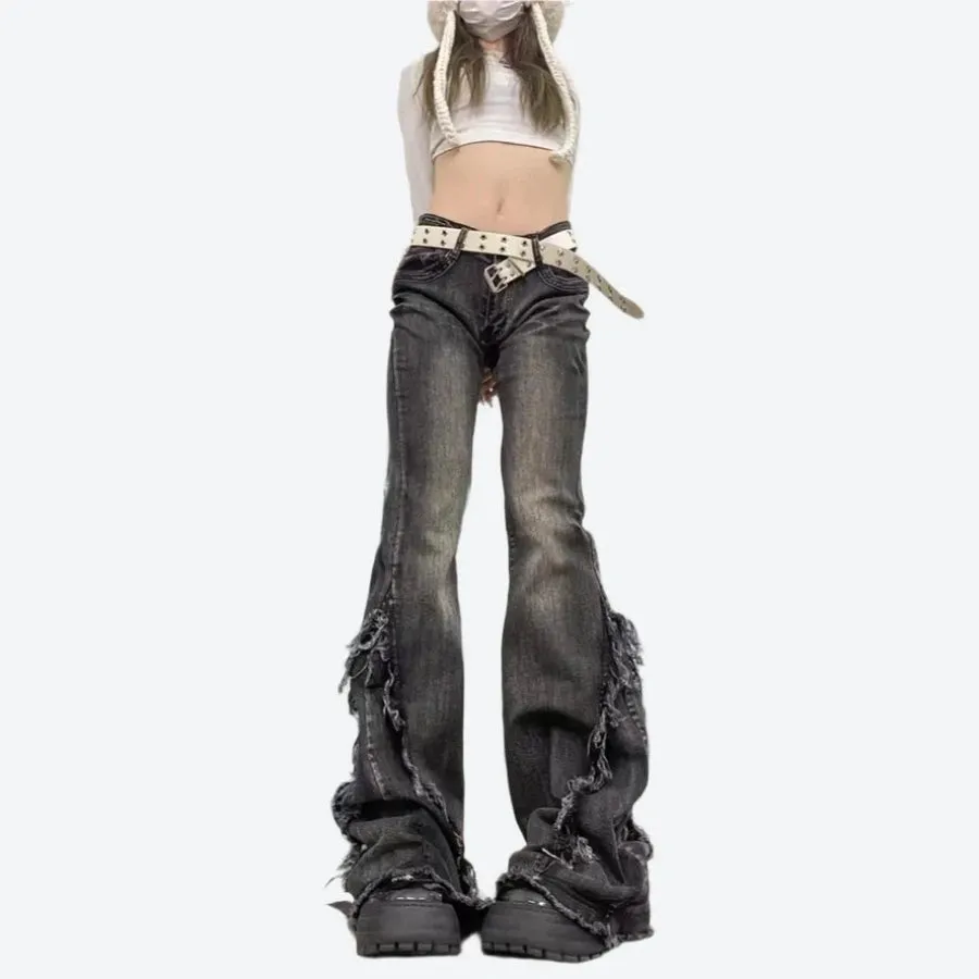 Vintage High-Waist Distressed Flare Jeans