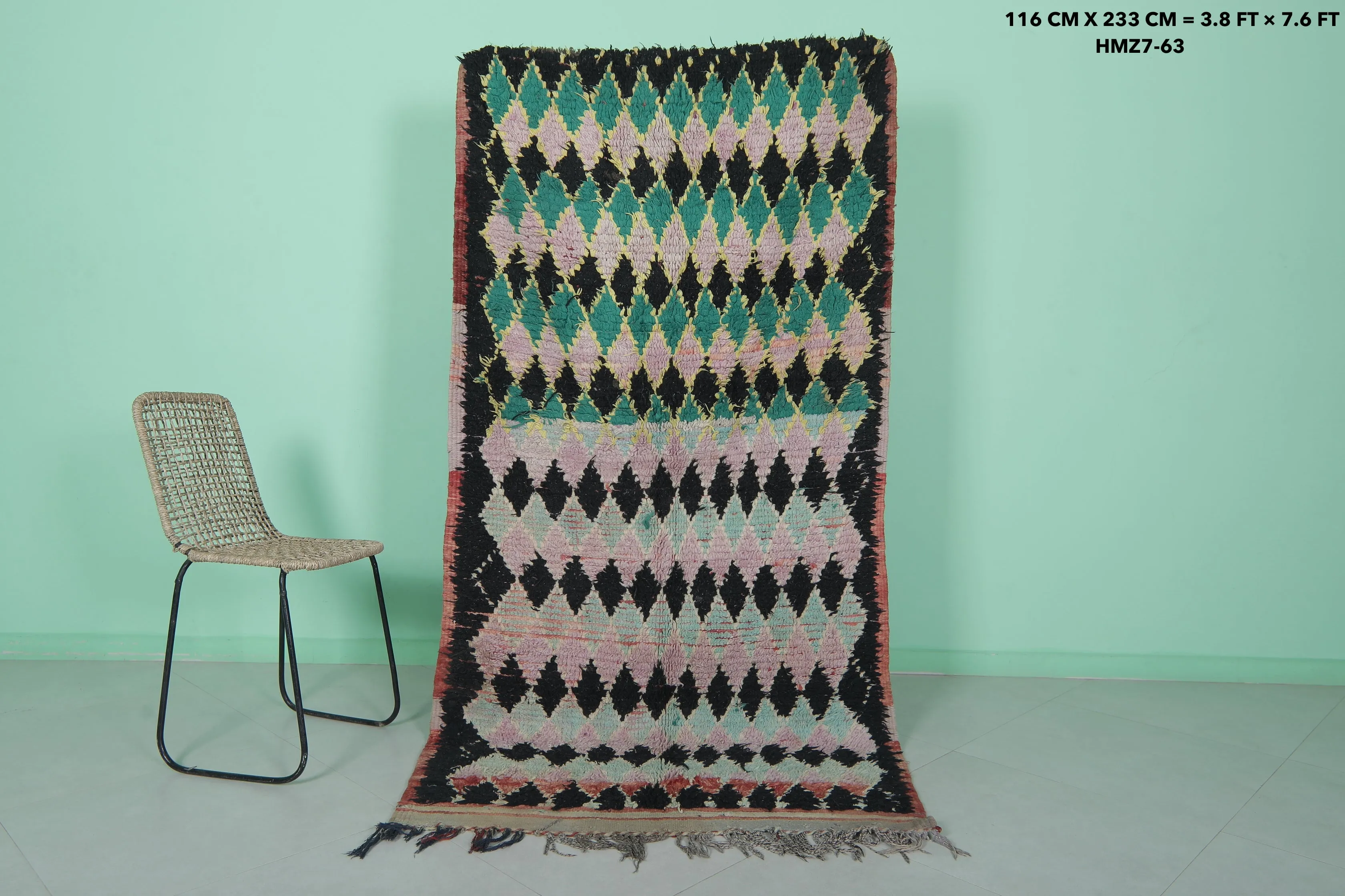 Vintage Runner Rug 3.8 x 7.6 ft | Bold Harlequin Design