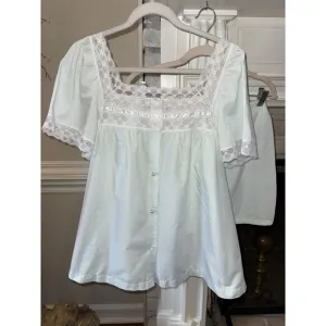 Vintage Sans Souci 2 Piece Blue Pajama Shorts Set Ribbon Lace Size Large L