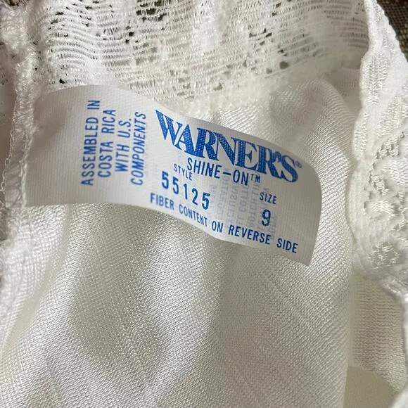 Vintage Warners Shine On White Nylon Lace Silky Shiny Full Coverage Panties 9