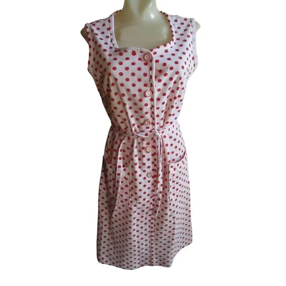 Vintage Women's Dress 8/10 1970's Flutterbye Polka Dot Stretch Polyester Disco