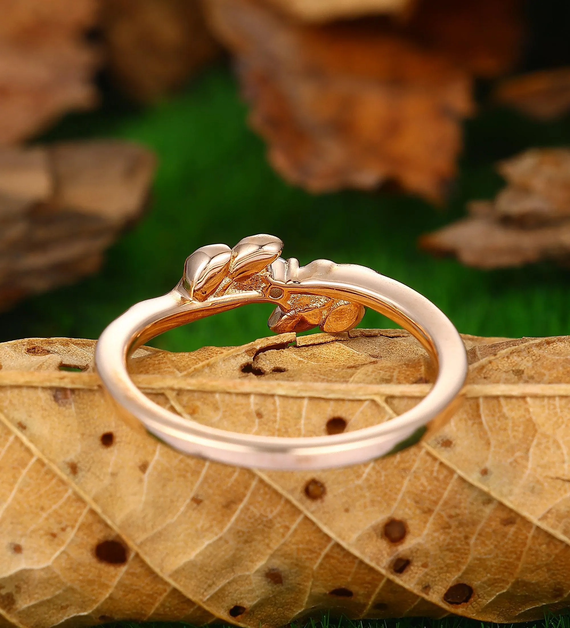 Wedding Leaf Moissanite Promise Bridal Ring Matching Band Ring