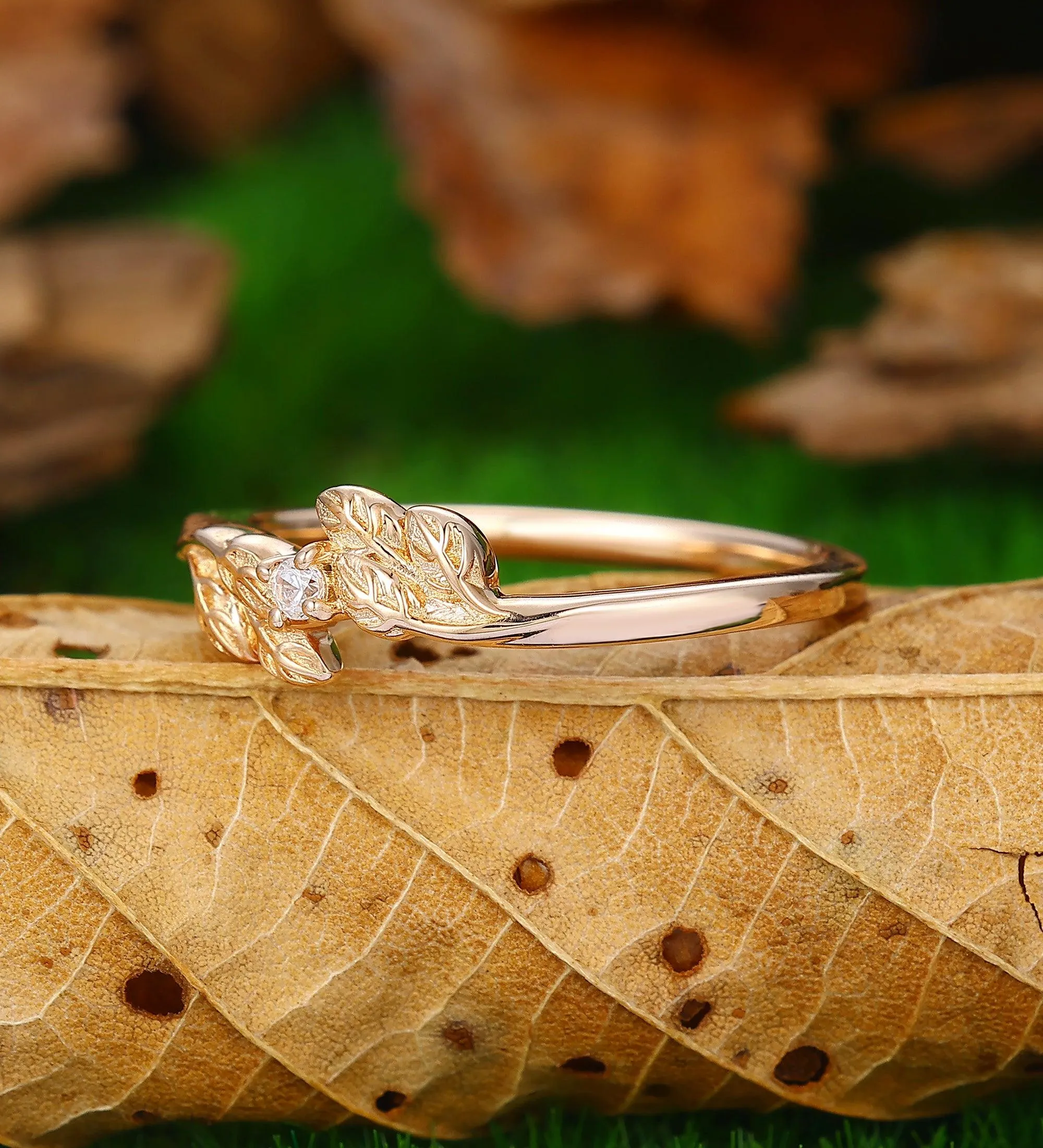 Wedding Leaf Moissanite Promise Bridal Ring Matching Band Ring
