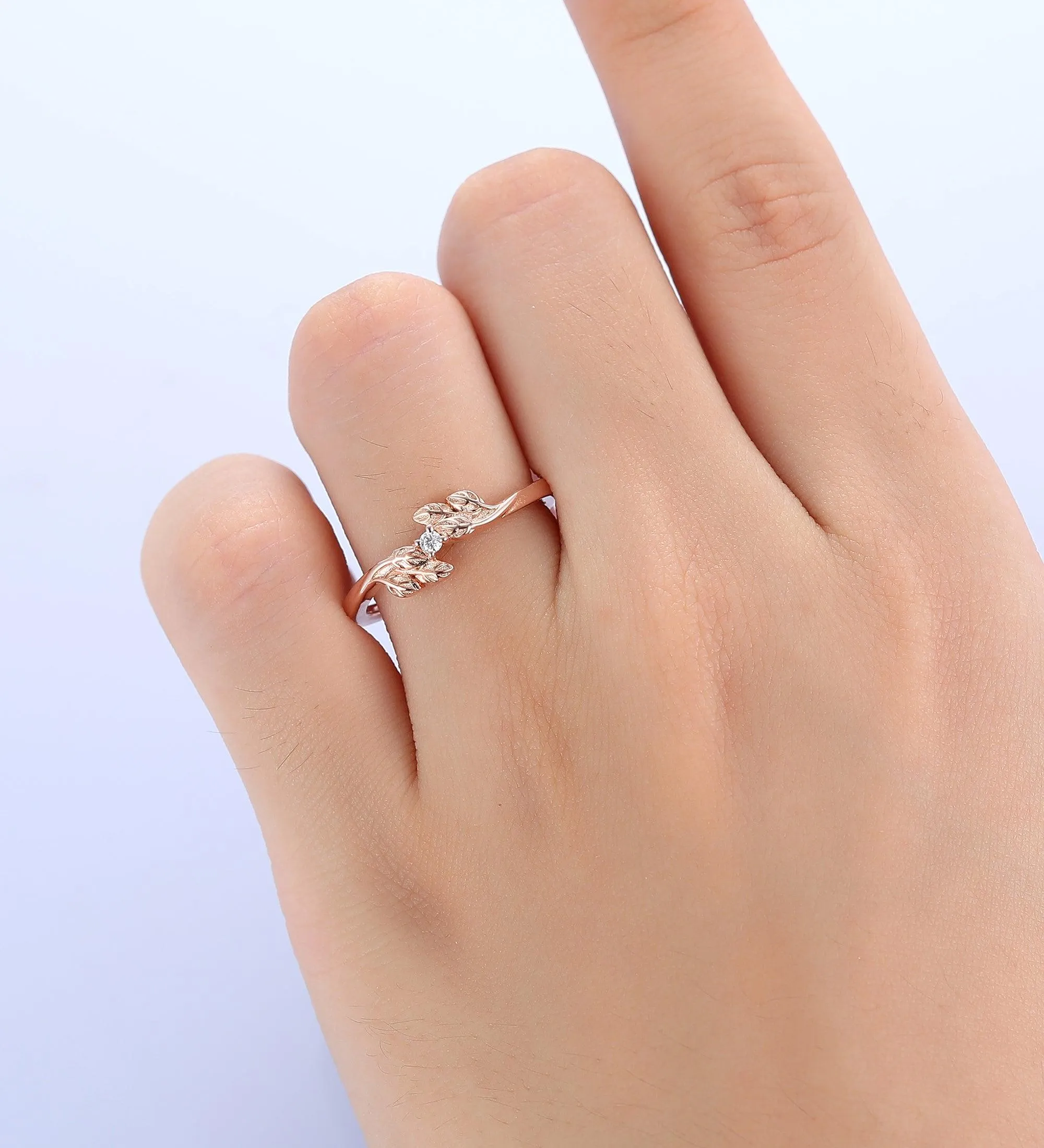 Wedding Leaf Moissanite Promise Bridal Ring Matching Band Ring