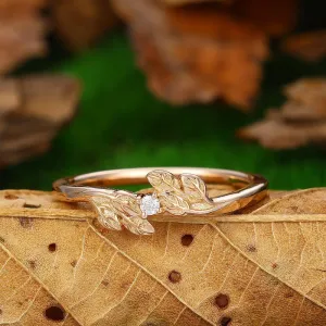 Wedding Leaf Moissanite Promise Bridal Ring Matching Band Ring