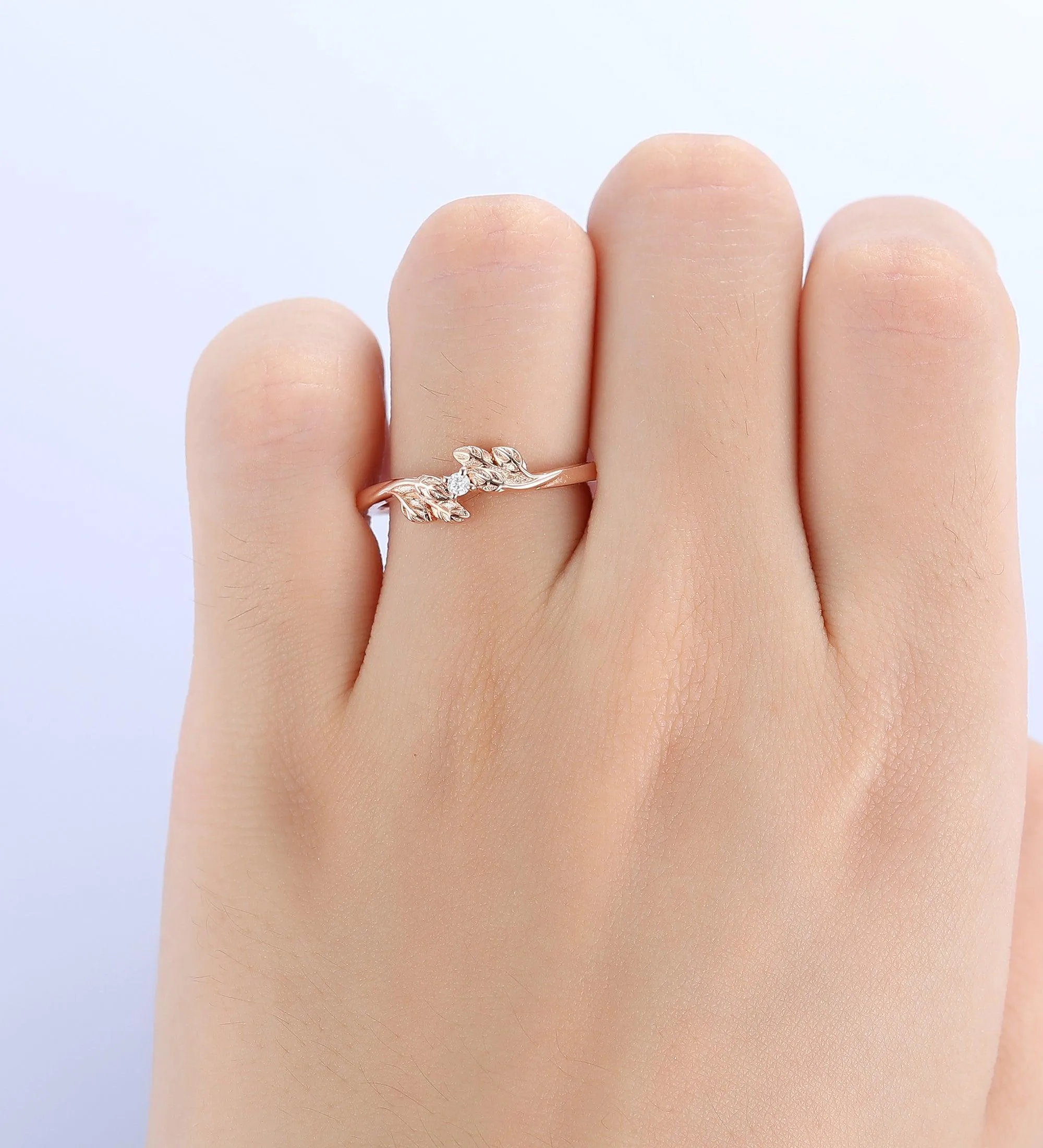 Wedding Leaf Moissanite Promise Bridal Ring Matching Band Ring