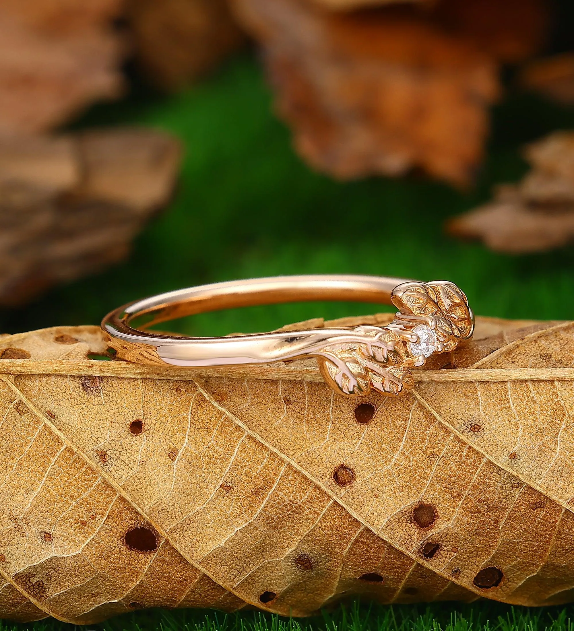 Wedding Leaf Moissanite Promise Bridal Ring Matching Band Ring