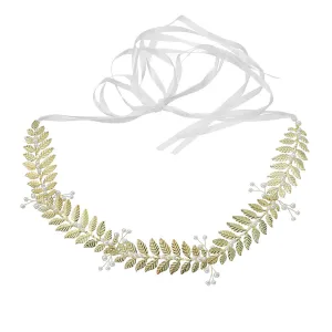 Western Style Retro Pearl Sashes Golden Leaves Wedding Dress Waist chain