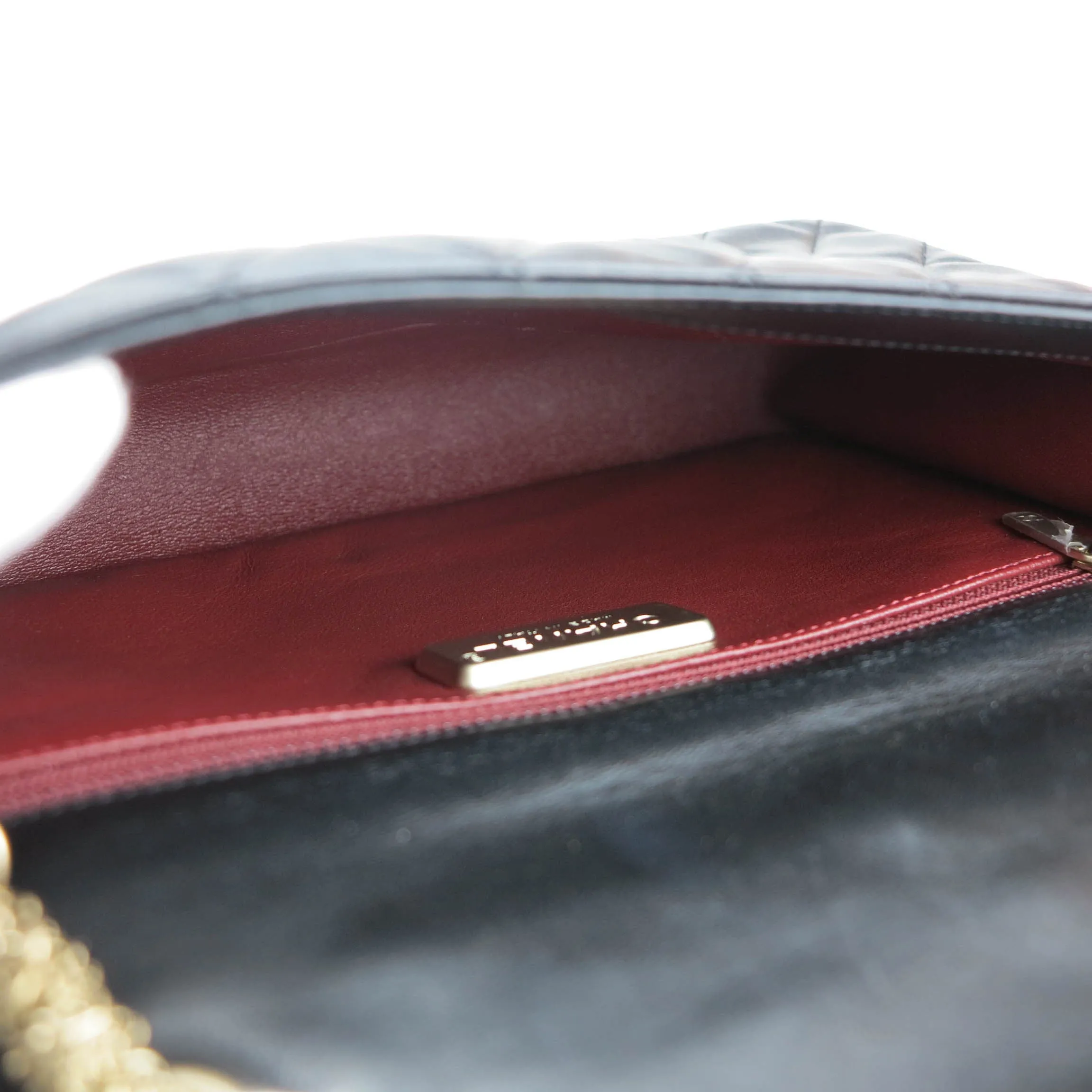 Westminster Pearl Strap Single Flap Bag in Black Lambskin