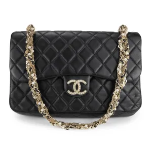 Westminster Pearl Strap Single Flap Bag in Black Lambskin