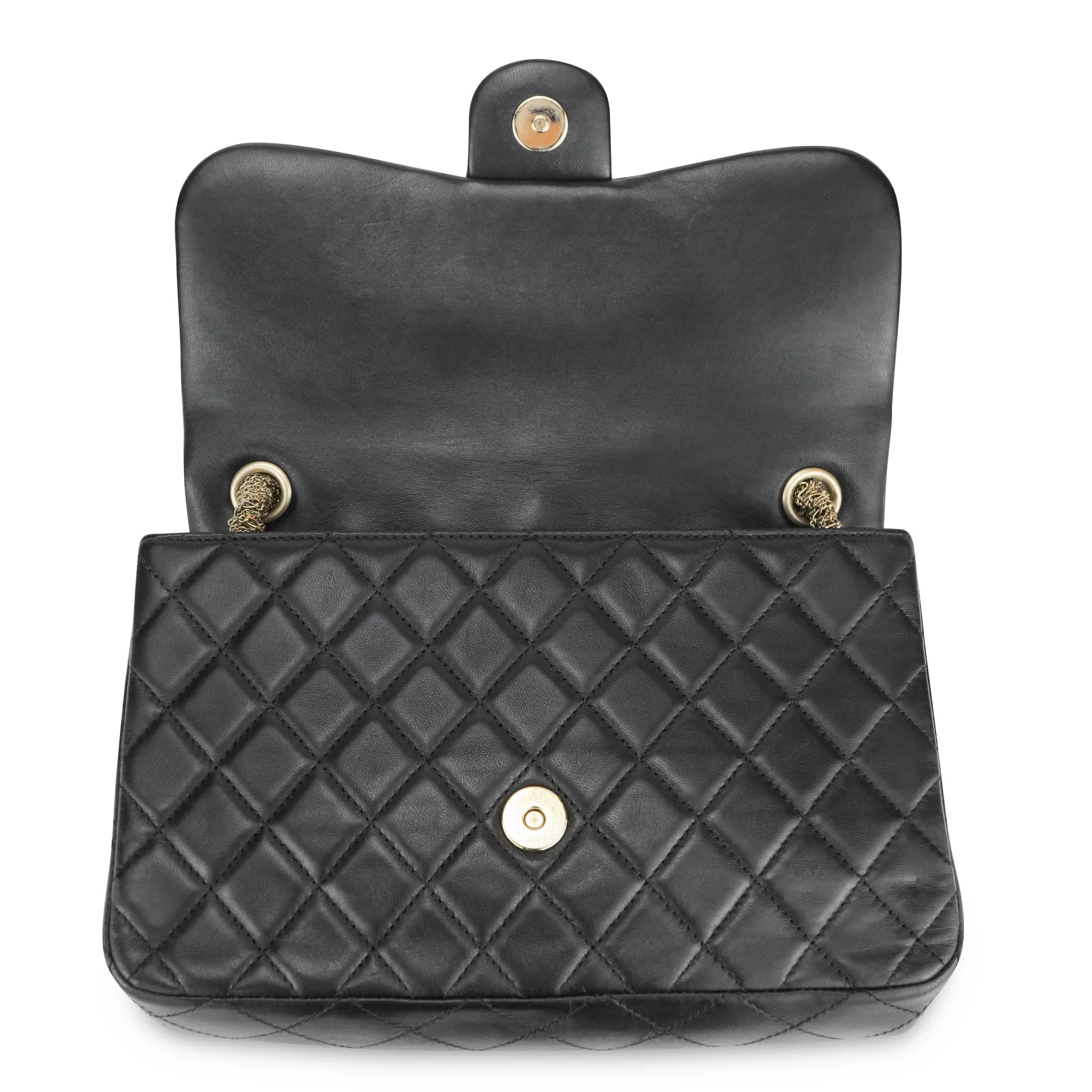 Westminster Pearl Strap Single Flap Bag in Black Lambskin