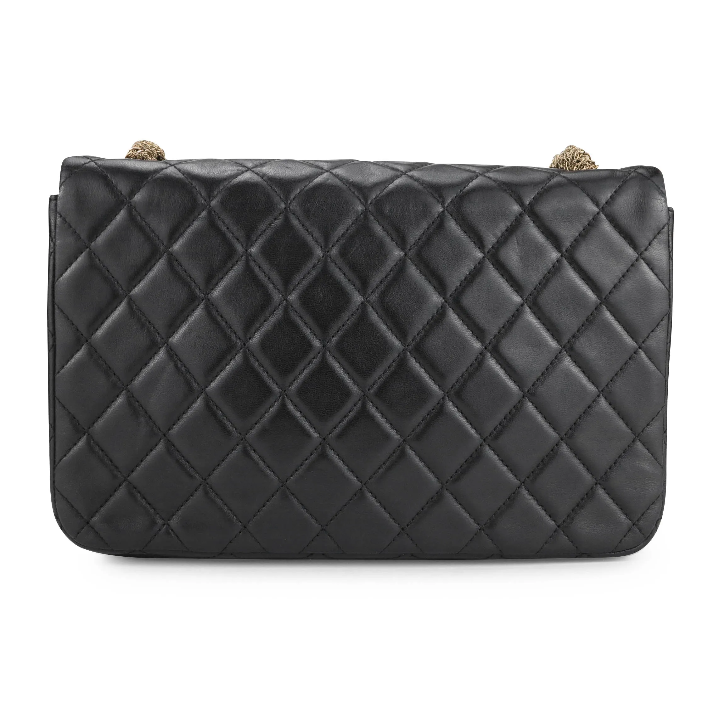Westminster Pearl Strap Single Flap Bag in Black Lambskin