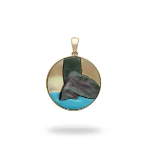 Whale Tail Mother of Pearl & Turquoise Pendant in Gold - 22mm