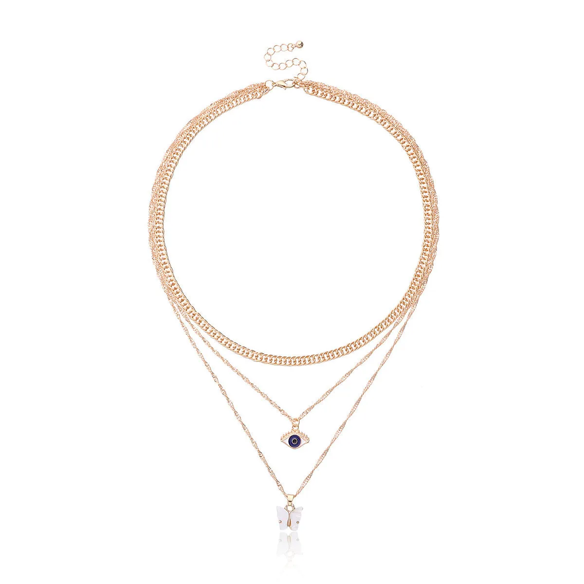 White Acrylic & 18K Gold-Plated Butterfly & Eye Layered Pendant Necklace
