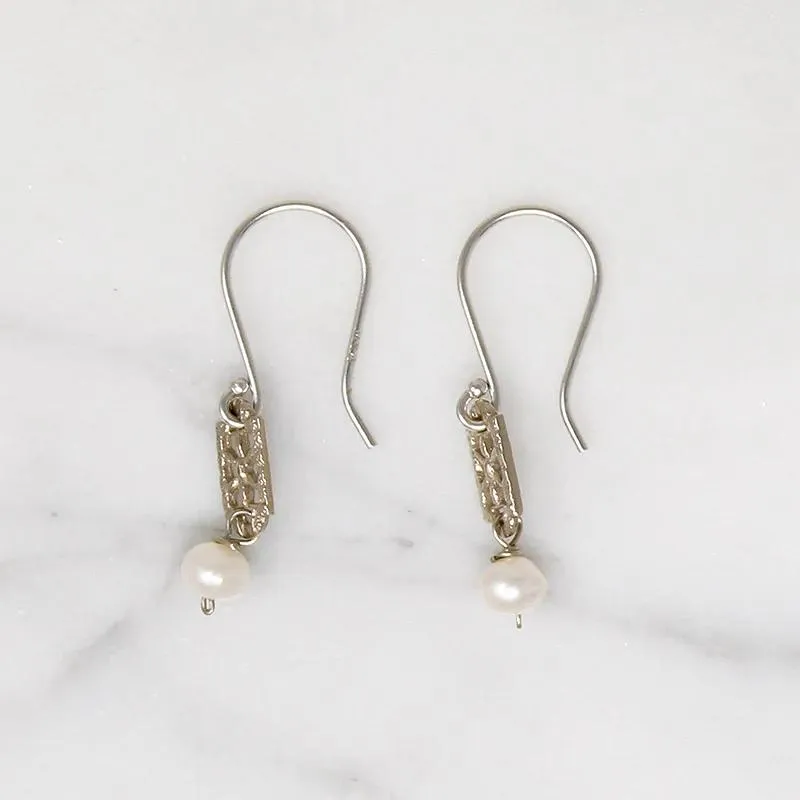 White Gold Filigree & Pearl Earrings by brunet