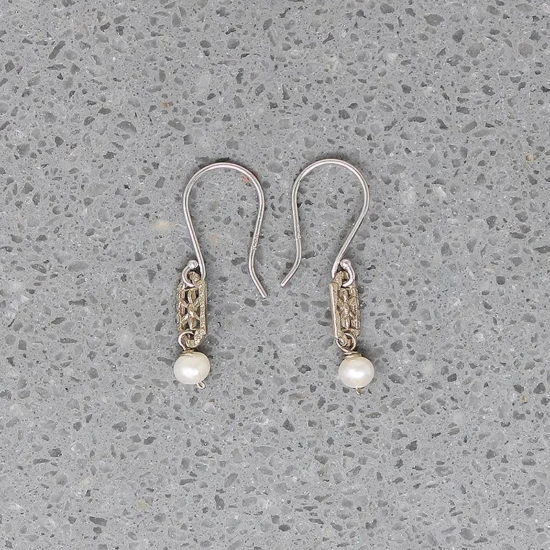 White Gold Filigree & Pearl Earrings by brunet