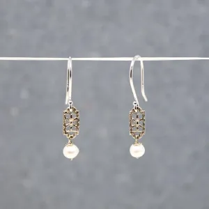 White Gold Filigree & Pearl Earrings by brunet