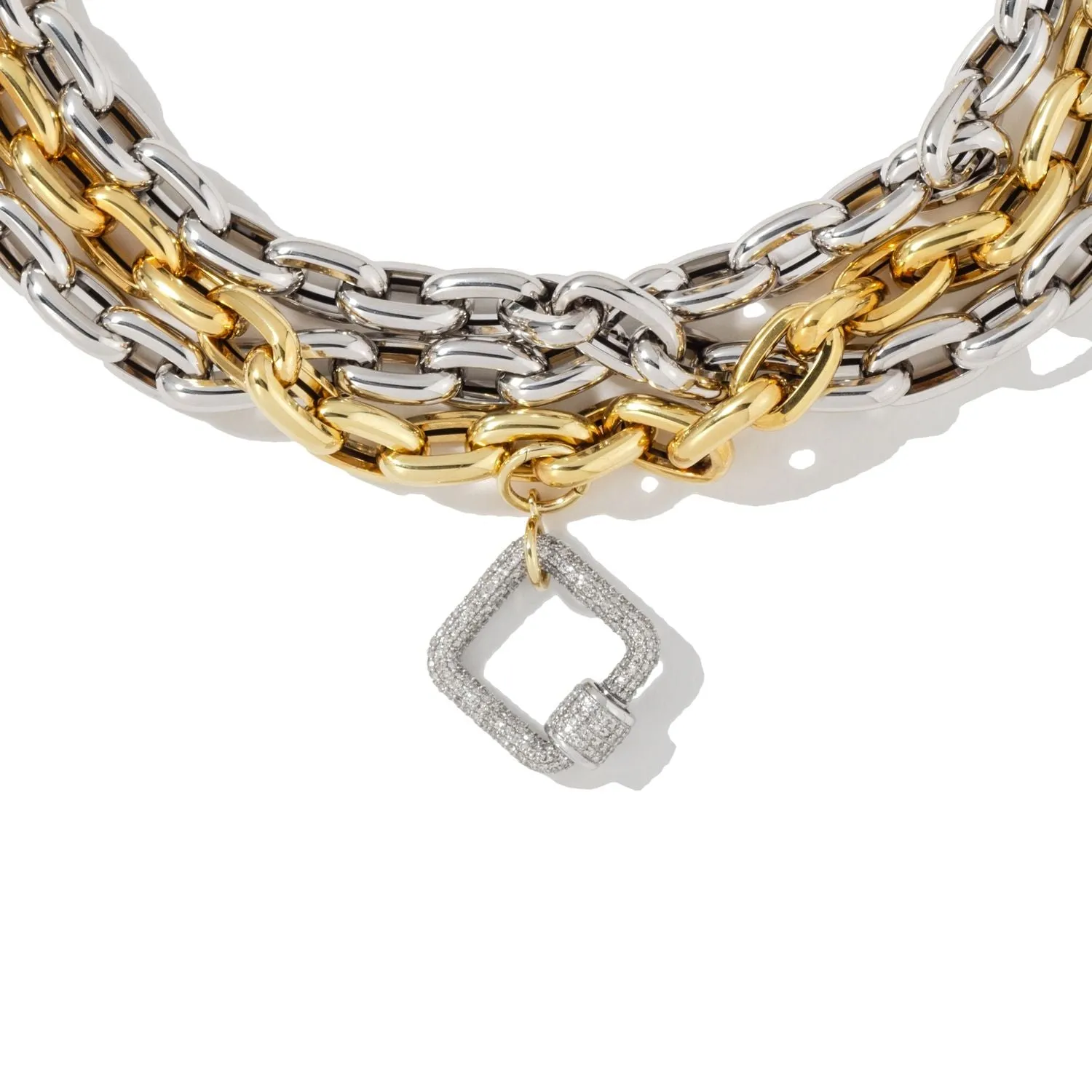 White Square Carabiner on Double White & Yellow Chain Necklace