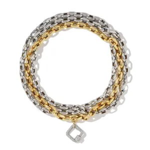 White Square Carabiner on Double White & Yellow Chain Necklace