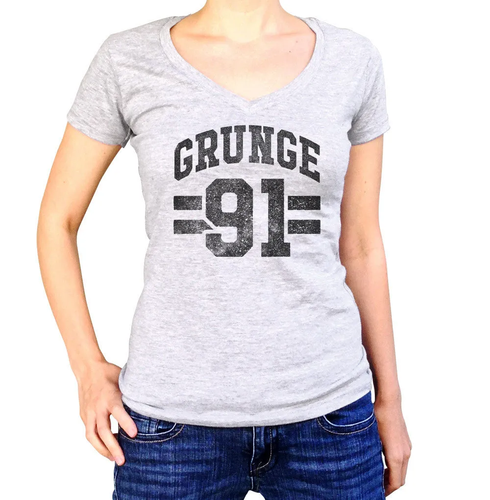 Women's Grunge 91 Vneck T-Shirt - Alternative 90s Music Punk Grunge Rock and Roll