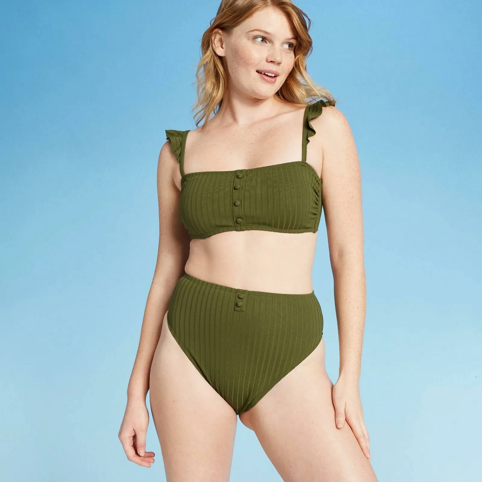 Xhilaration Women's Button Front Cheeky High Waist Bikini Bottom