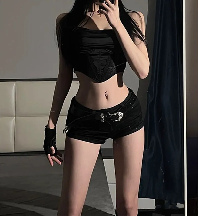Y2k Retro Dark Denim Shorts UB98428